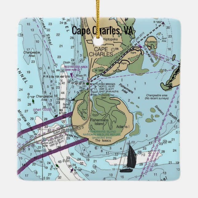 Cape Charles Virginia Chart Keramikornament (Rückseite)