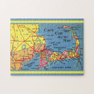 Cape Cod Auto Karte 11x14 Puzzle