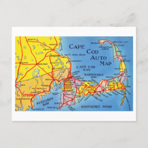 Cape Cod Auto Karte Vintage Travel Postkarte
