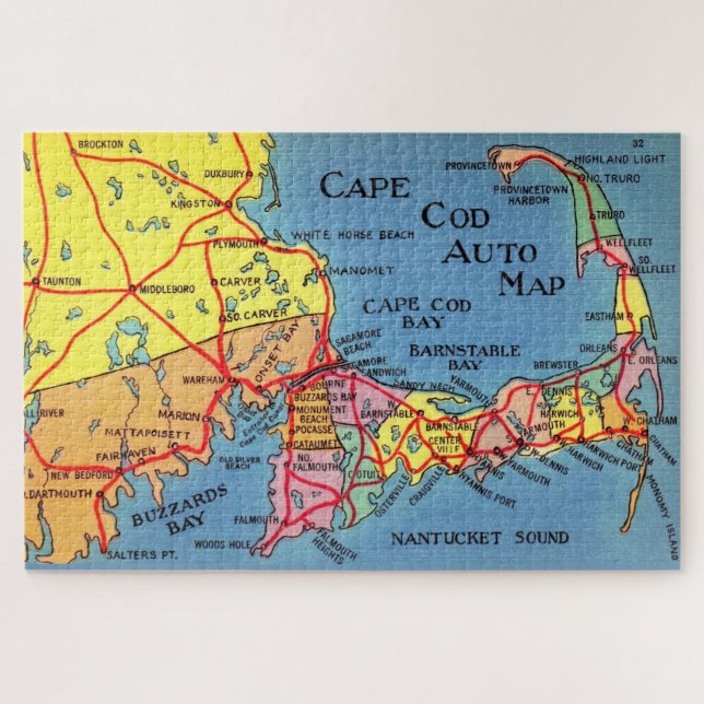 Cape Cod Auto Map 20x30 Jigsaw Puzzle (Horizontal)