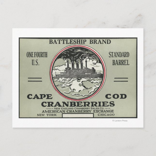 Cape Cod Battleship Markenzeichen Cranberry Label Postkarte (Vorderseite)