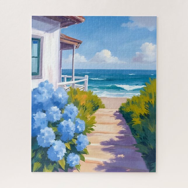 Cape Cod Beach Path | Hydrangea Coastal Painting (Vertikal)