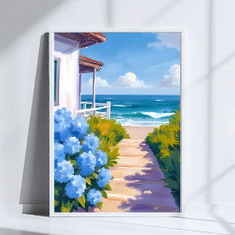 Cape Cod Beach Path | Hydrangea Küstenmalerei Poster