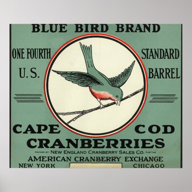 Cape Cod Blue Bird Brand Cranberry Label Poster (Vorne)