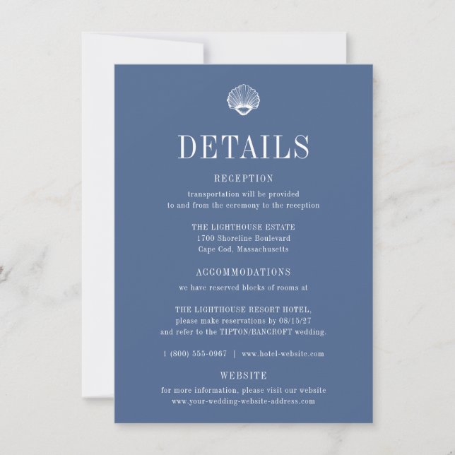 CAPE COD Coastal Blue Wedding Details Card Einladung (Vorderseite)