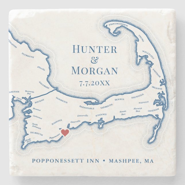 Cape Cod Hochzeit in Urlaubsort Gift Steinuntersetzer (Vorderseite)