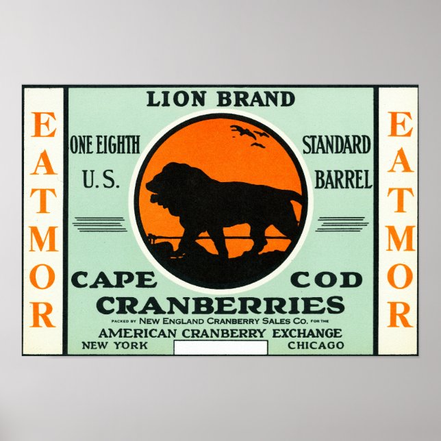 Cape Cod Lion Eatmor Cranberries Markenzeichen Poster (Vorne)
