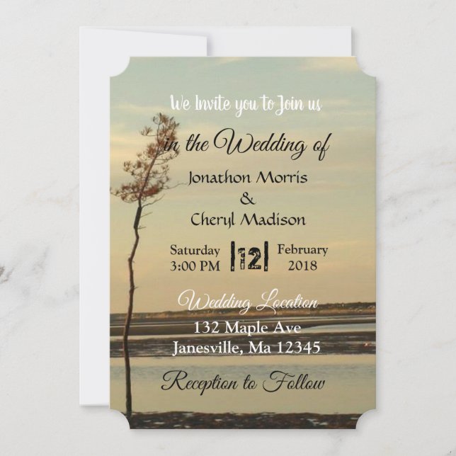 Cape Cod Lone Tree on Beach Mariage Invitations (Devant)