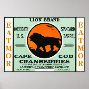 Cape Cod-Löwe Eatmor Moosbeermarken-Aufkleber Poster