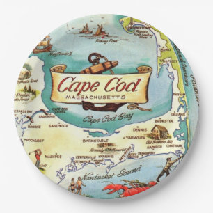 Cape Cod MA Karte Pappteller