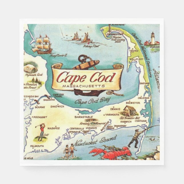 Cape Cod MA Karte  Serviette (Vorderseite)