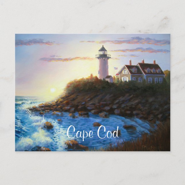Cape Cod MA Nobska Lighthouse Gemalt Postkarte (Vorderseite)