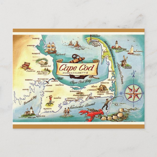 Cape Cod MA Retro-Postkarte Postkarte (Vorderseite)