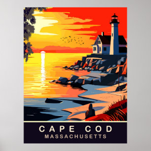 Cape Cod, MA, Sonnenuntergang an der Küste, Reise Poster