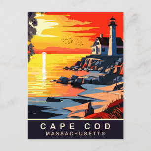 Cape Cod, MA, Sunset on Coast, Travel Postkarte