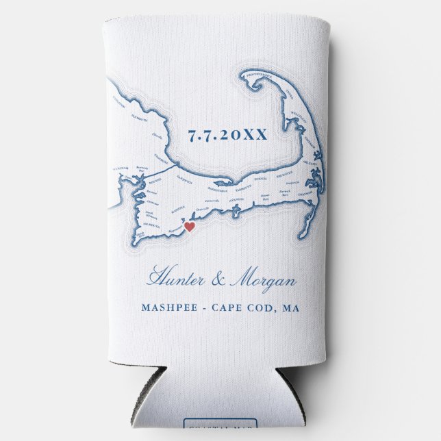 Cape Cod Map Gastgeschenk Hochzeit Drink Holder Selters Dosenkühler (Vorderseite)