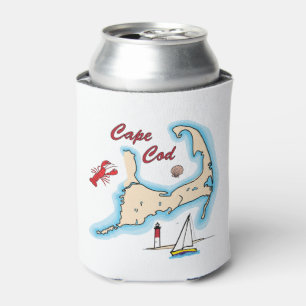 Cape Cod Map Illustration Lobster Sailboat Muschel Dosenkühler