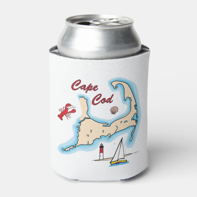 Cape Cod Map Illustration Lobster Sailboat Muschel Dosenkühler (Kanne Vorderseite)