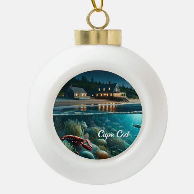 Cape Cod Marine Beach House Weihnachtsdekoration Keramik Kugel-Ornament (Vorderseite)