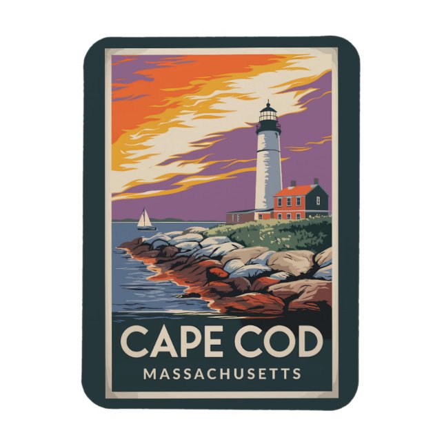 Cape Cod Massachusetts Illustration Reisen Magnet (Vertikal)