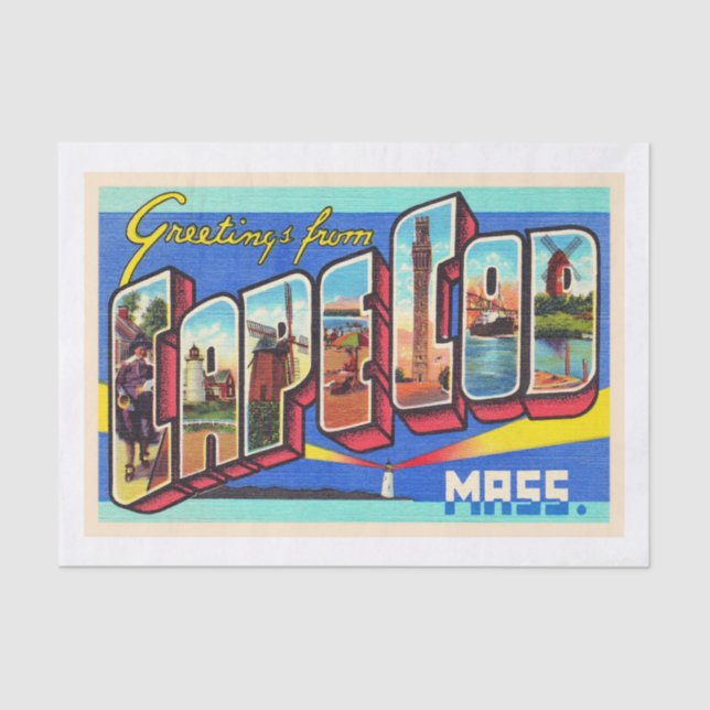 Cape Cod Massachusetts MA Large Letter Postcard Seidenpapier (Vorderseite)