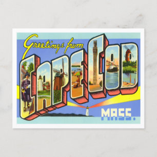 Cape Cod, Massachusetts Vintage große Buchstaben Postkarte