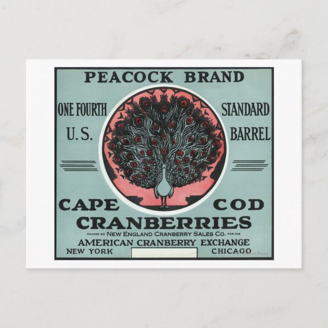 Cape Cod Peacock Marke Cranberry Label Postkarte (Vorderseite)