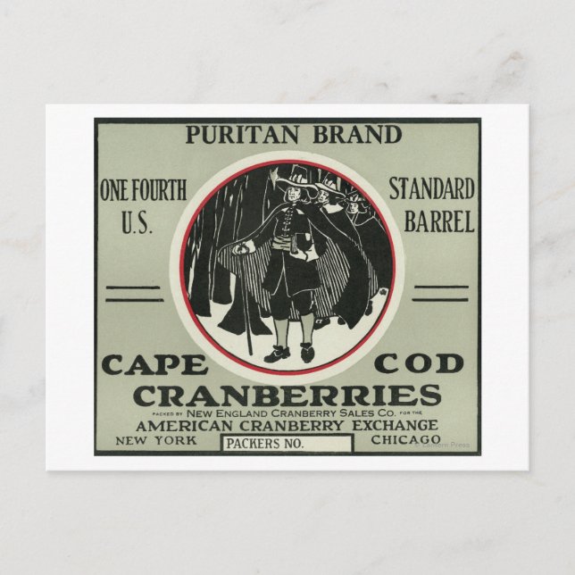 Cape Cod Puritan Brand Cranberry Label Postkarte (Vorderseite)