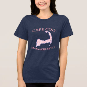 Cape Cod Silhouette Rosa Stripte FrauenMarine Tri-Blend Shirt