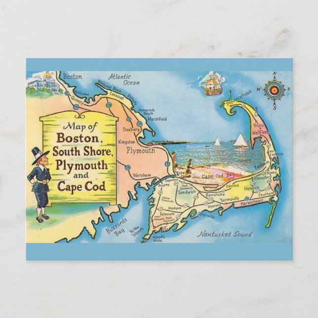 Cape Cod Vintag Map Postkarte (Vorderseite)