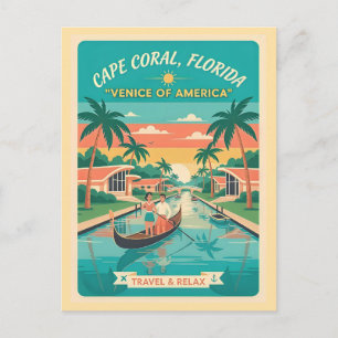 Cape Coral FL – Venedig Amerikas Retro 1950er Postkarte
