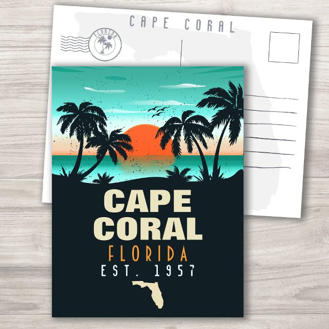 Cape Coral Florida Beach Retro Sunset Souvenirs Postkarte (Von Creator hochgeladen)
