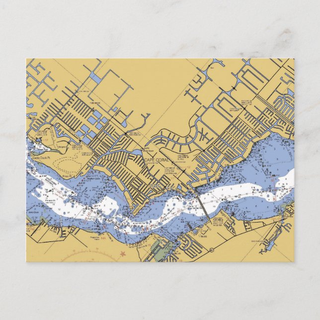 Cape Coral, Florida Nautical Harbour Chart Postcar Postkarte (Vorderseite)