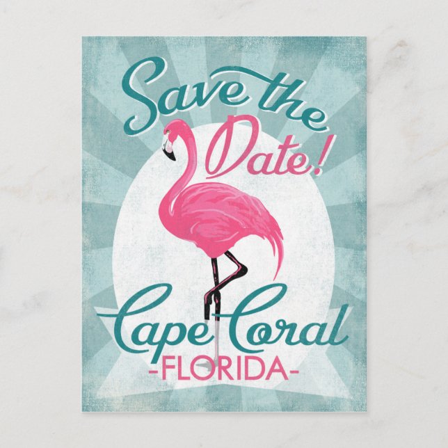 Cape Coral Save the Date Pink Flamingo Ankündigungspostkarte (Vorderseite)