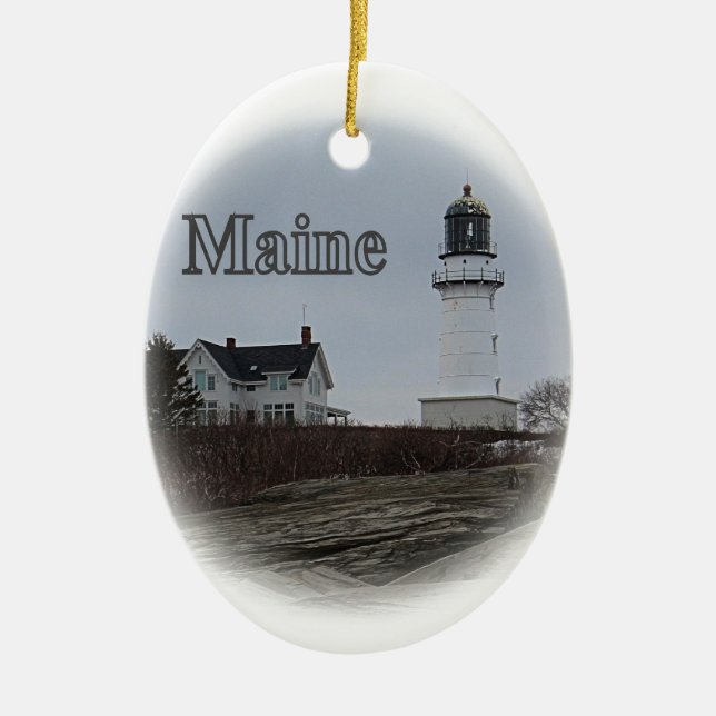 Cape Elizabeth Lighthouse Keramik Ornament (Vorne)