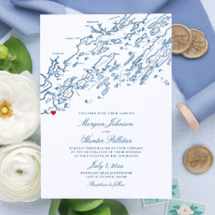 Cape Elizabeth Maine Elegant Navy Map Wedding Einladung