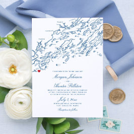 Cape Elizabeth Maine Elegant Navy Map Wedding Einladung