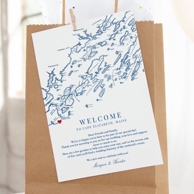 Cape Elizabeth Maine Hochzeitstag Begrüßungsreise Dankeskarte (These Cape Elizabeth Maine wedding welcome letters can include your weekend event itinerary too)