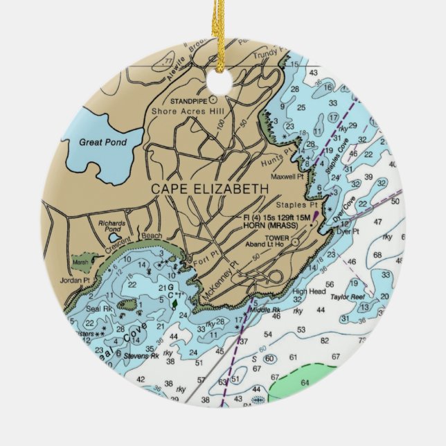 Cape Elizabeth ME Chart Keramik Ornament (Hinten)