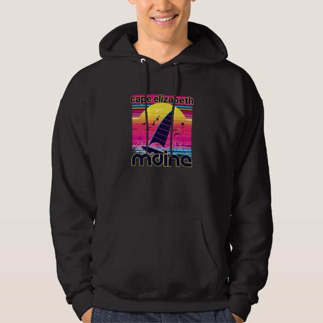 Cape Elizabeth Retro 80s Style Souvenir Beach Hoodie (Vorderseite)