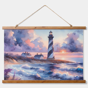Cape Hatteras Lighthouse am Sonnenuntergang Wandteppich Mit Holzrahmen