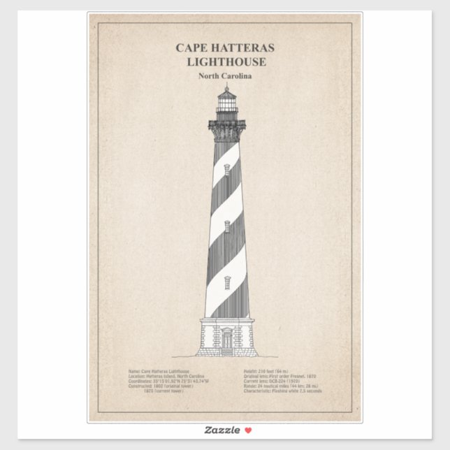 Cape Hatteras Lighthouse - North Carolina - SBD Aufkleber (Blatt)