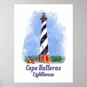 Cape Hatteras Lighthouse Watercolor North Carolina Poster