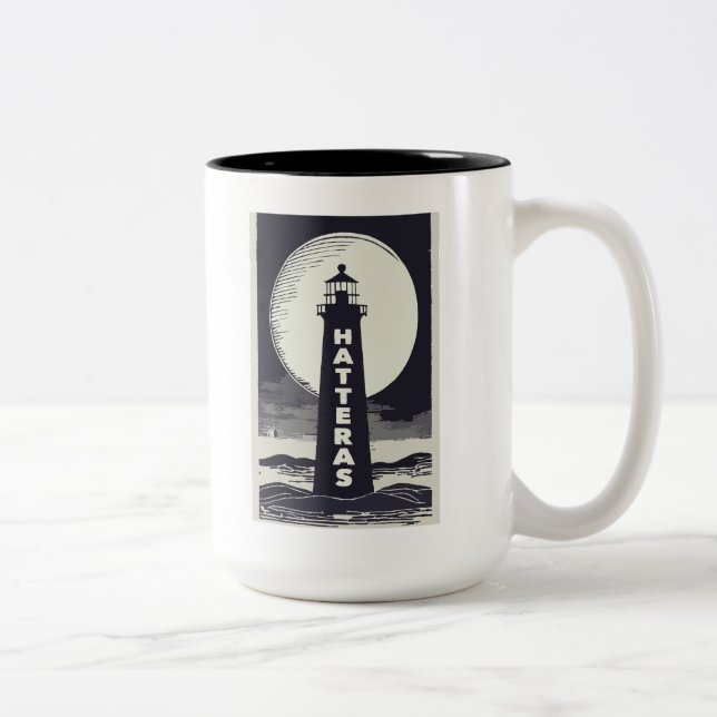 Cape Hatteras North Carolina Leuchtturm Moon Zweifarbige Tasse (Rechts)