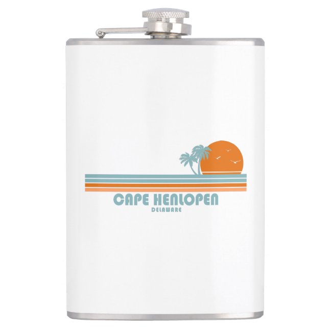 Cape Henlopen Delaware Sun Palm Trees Flachmann (Vorderseite)