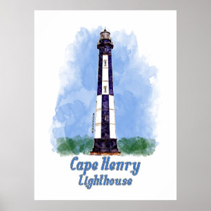 Cape Henry Leuchtturm Aquarell - Virginia Poster