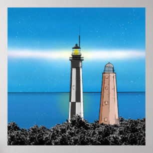 Cape Henry Lighthouse in der Nacht Poster