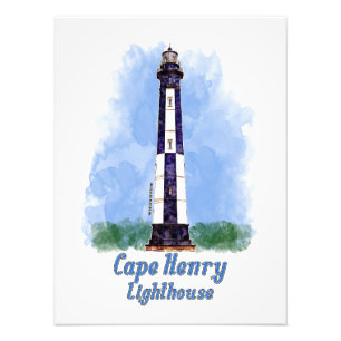 Cape Henry Lighthouse Watercolor - Virginia Fotodruck