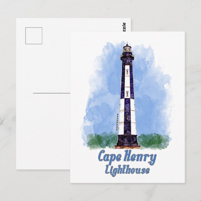 Cape Henry Lighthouse Watercolor - Virginia Postkarte (Vorne/Hinten)