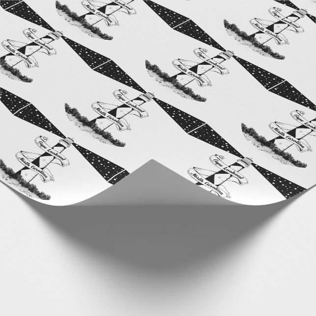 Cape Lookout Leuchtturm Schwarz-Weiß Geschenkpapier (Ecke)
